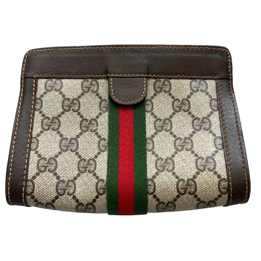 GUCCI Vintage Monogram Canvas Clutch Cosmetic Perfums Bag - Picture 2 of 11